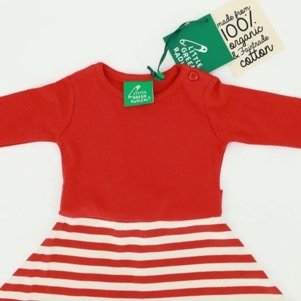 LITTLE GEEEN RADICALS Red Little Twirler Dress 9-12 Months 100%‎ Organic Cotton